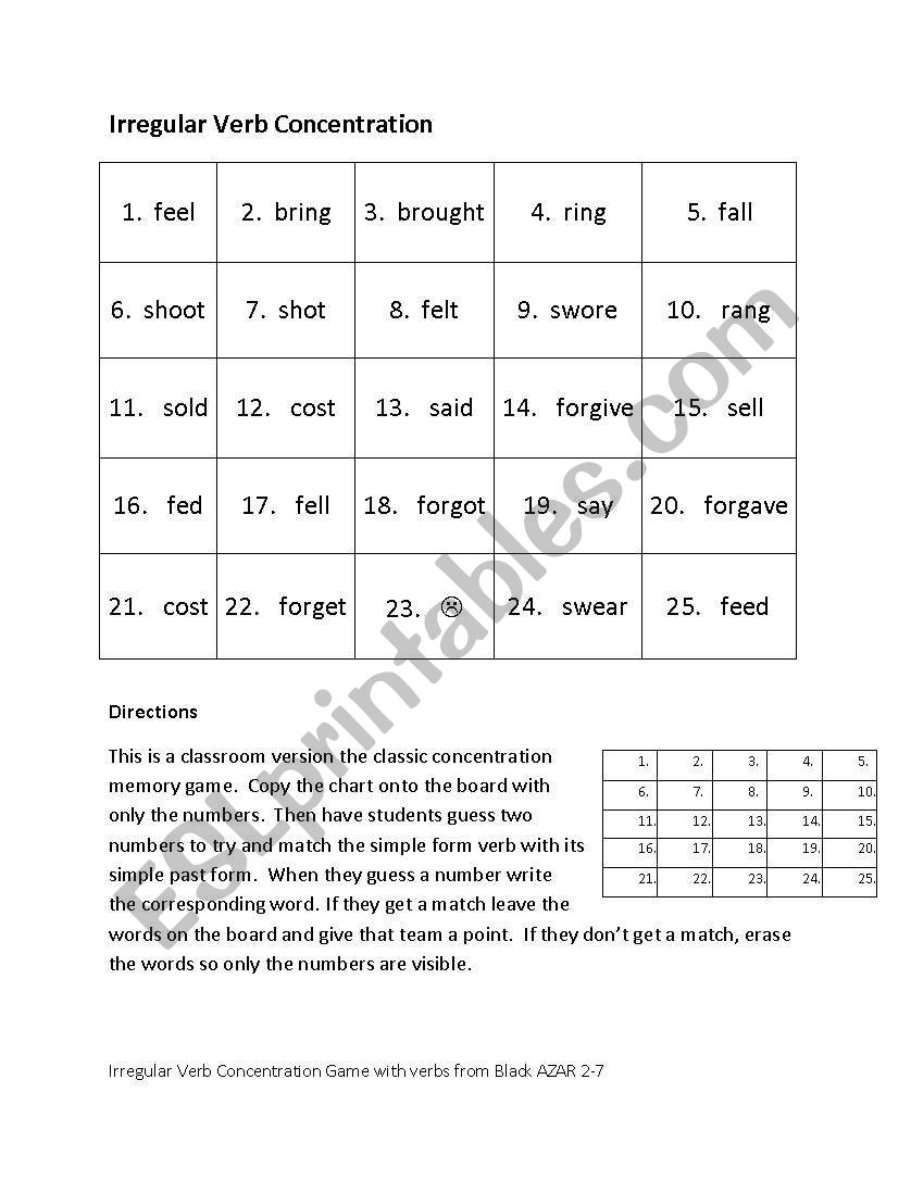 Irregular Verb Concentration worksheet