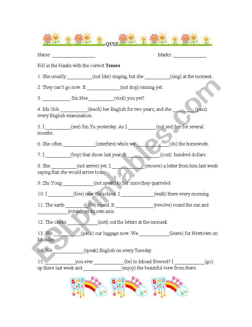 Tenses worksheet