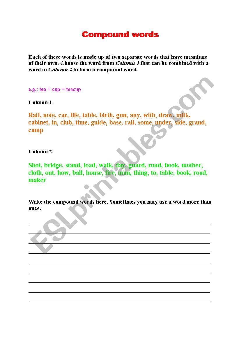 Compound words worksheet