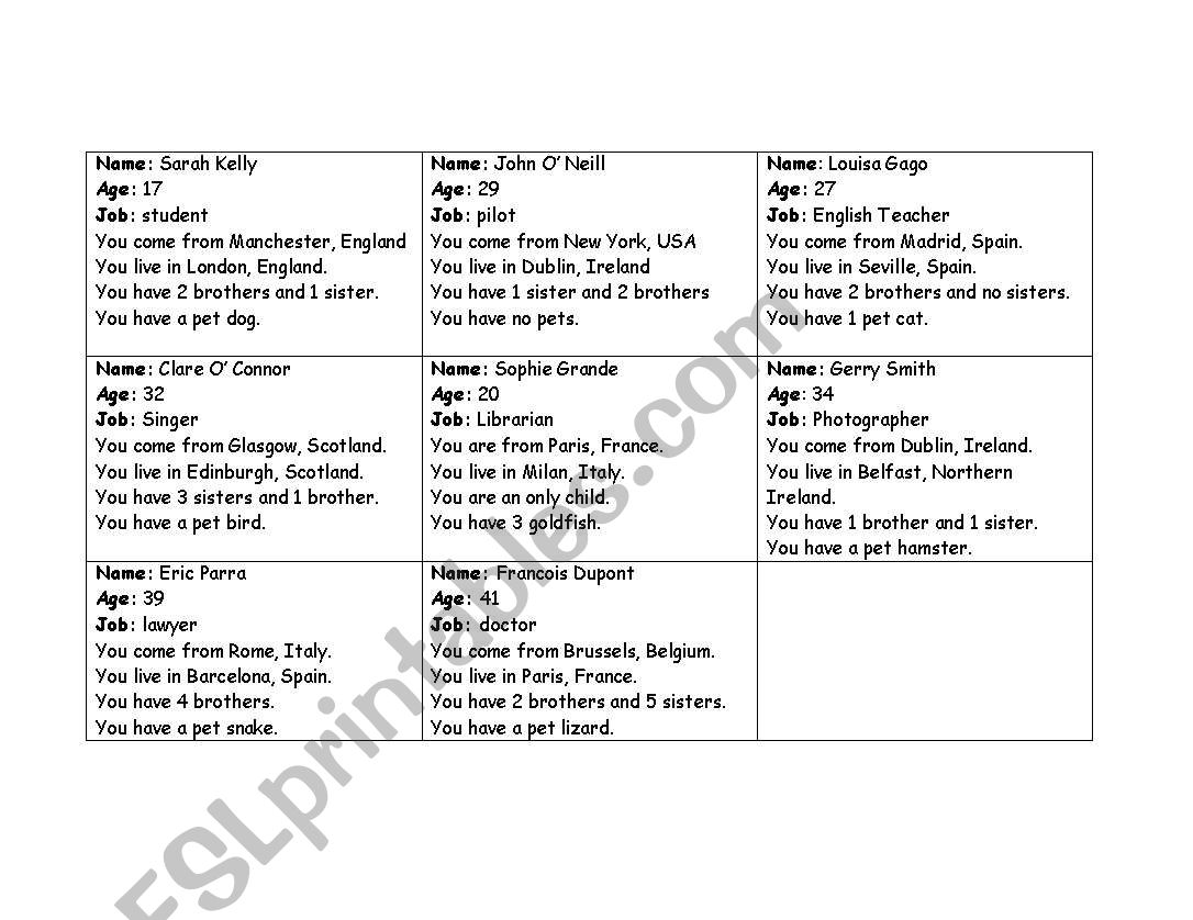 Who are you? worksheet