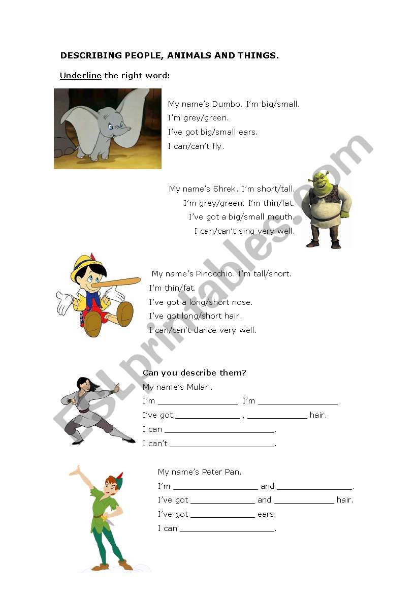 My first description worksheet