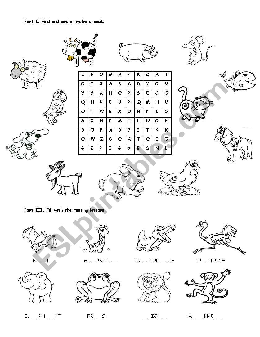 Animals worksheet