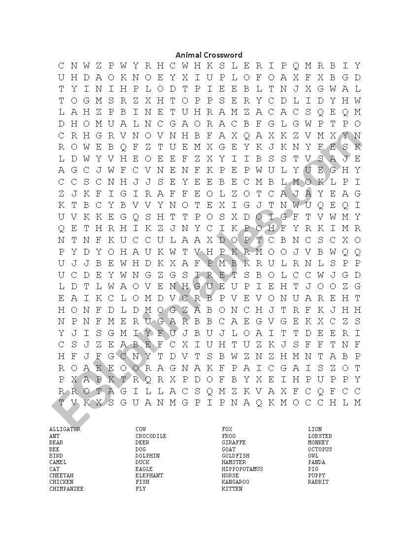 Animals Word Search worksheet