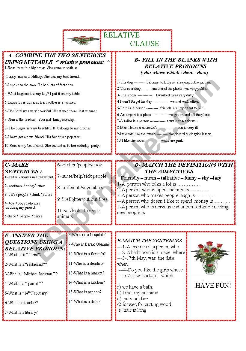 relative clauses worksheet