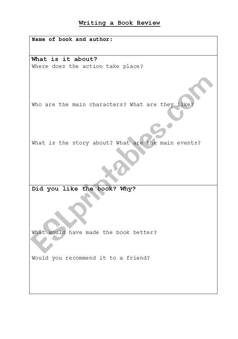 bookreview worksheet