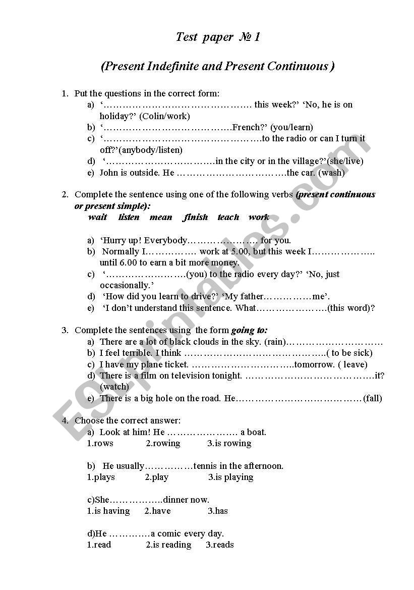 Present Simple and Continious worksheet