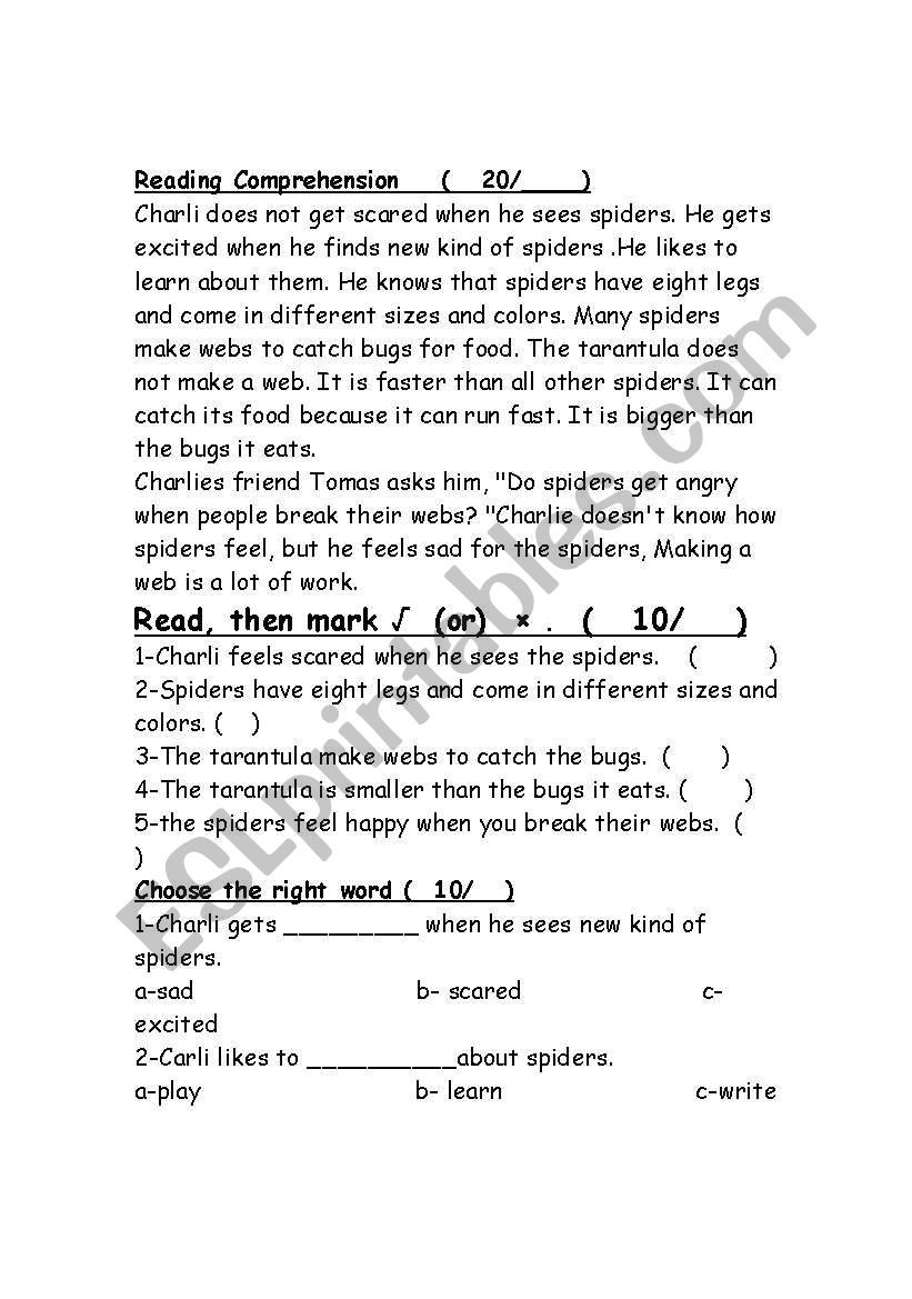 reading comprehnsion worksheet