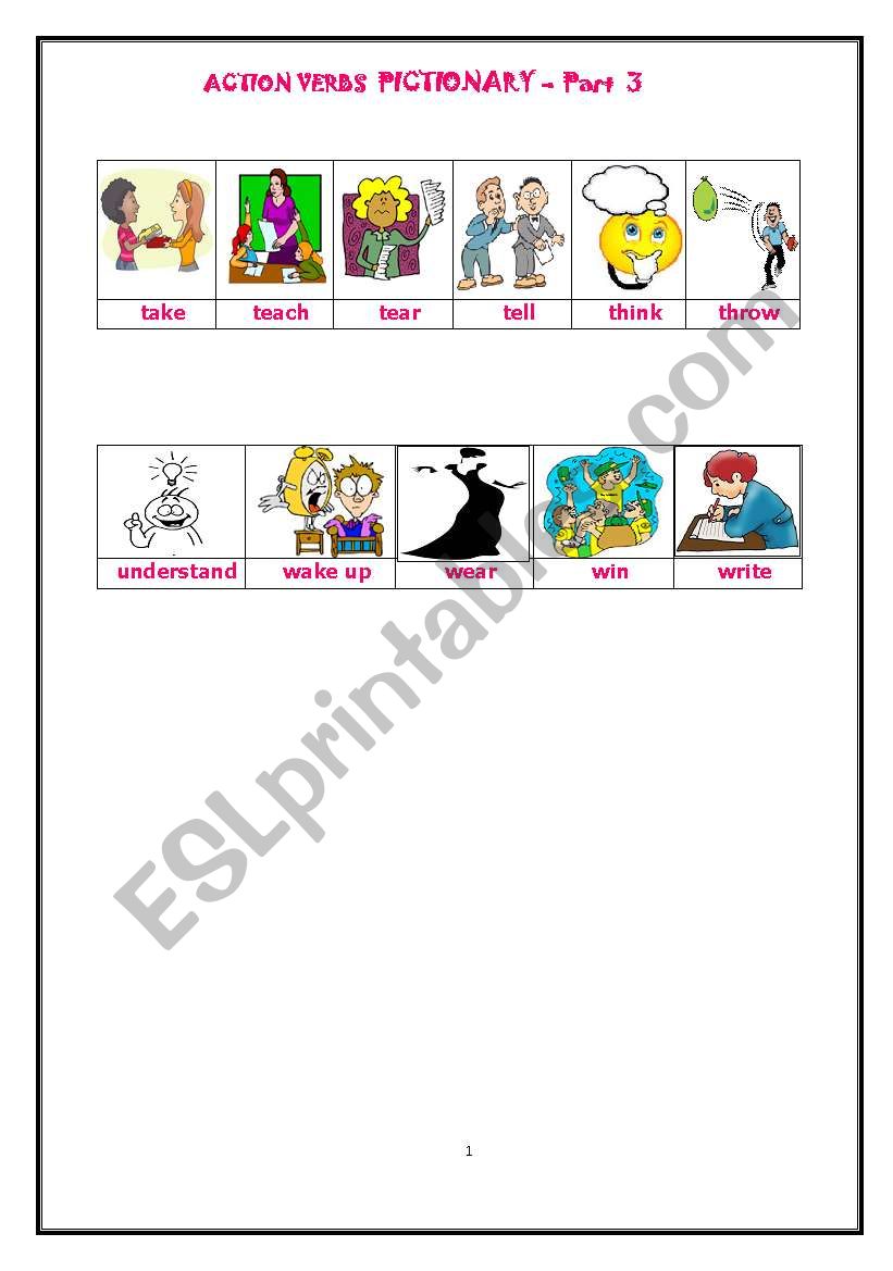 ACTION VERBS PICTIONARY - Page 3 of 3