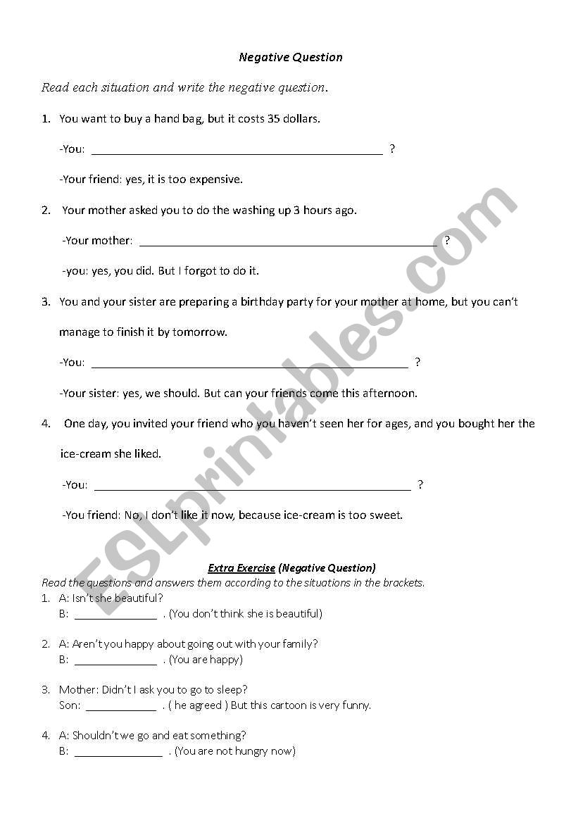  Negative Question worksheet