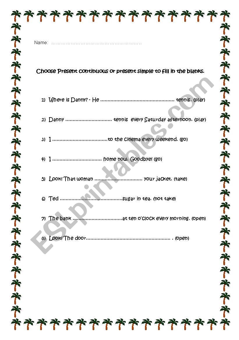 Present continuous vs. present simple worksheet