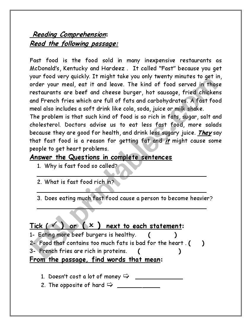 Reading Comprehension worksheet