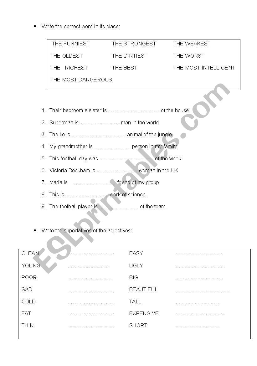 superlatives worksheet