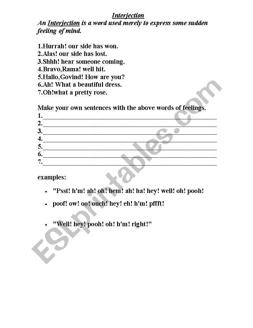 interjection worksheet