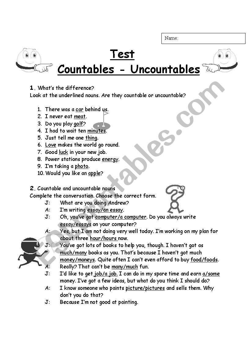 Test   Countables - Uncountables  