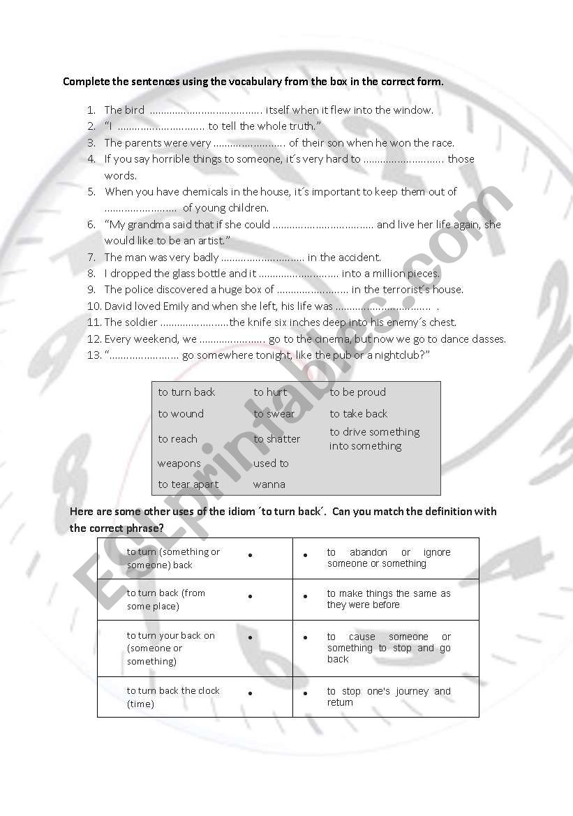 Song Lyrics To If I Could Turn Back Time By Cher With Exercises Esl Worksheet By Pmaryann