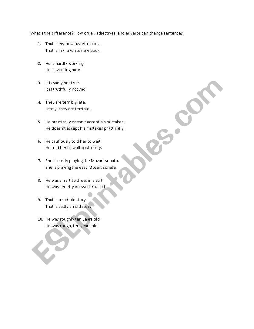 Adjectives vs Adverbs worksheet