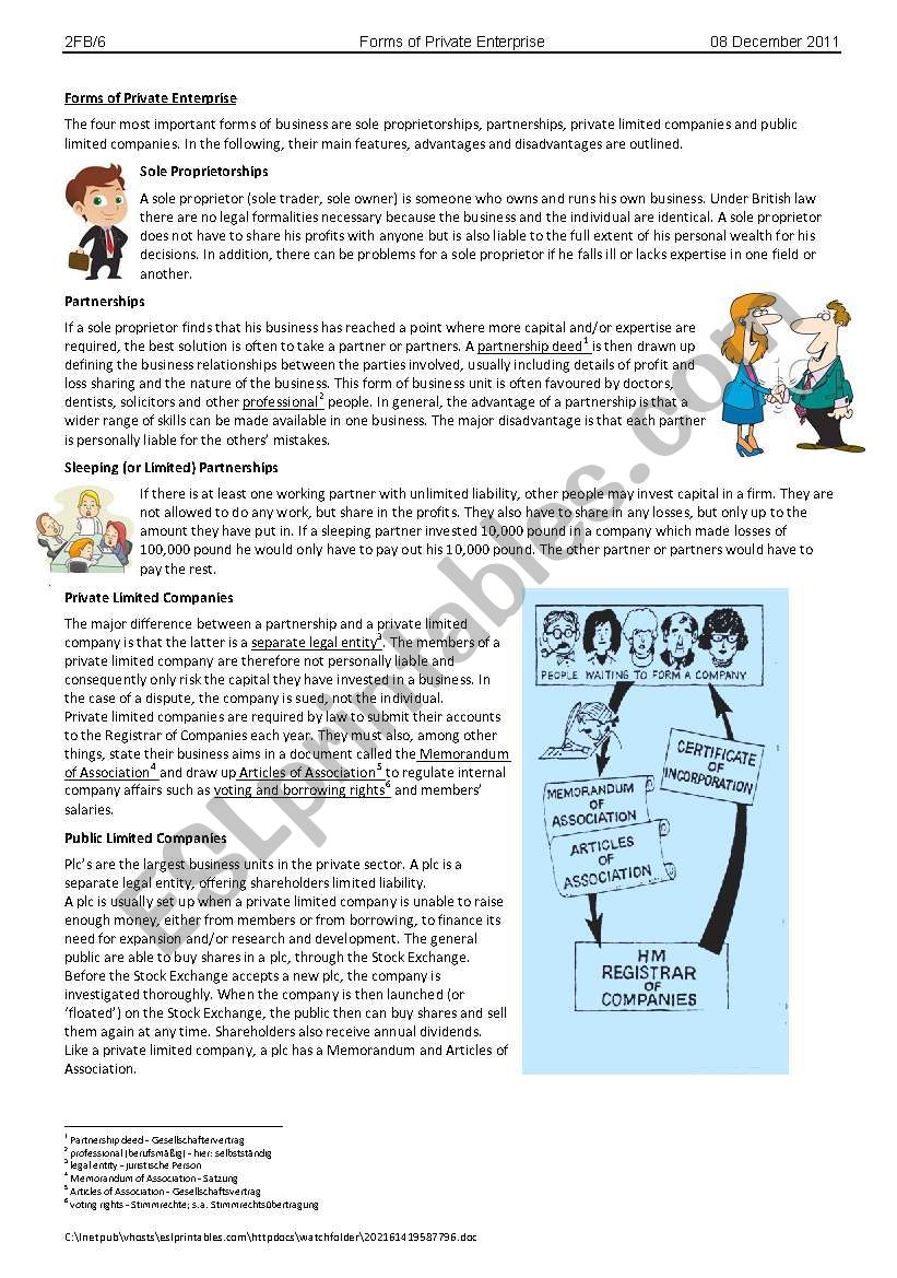 Forms of Enterprise worksheet