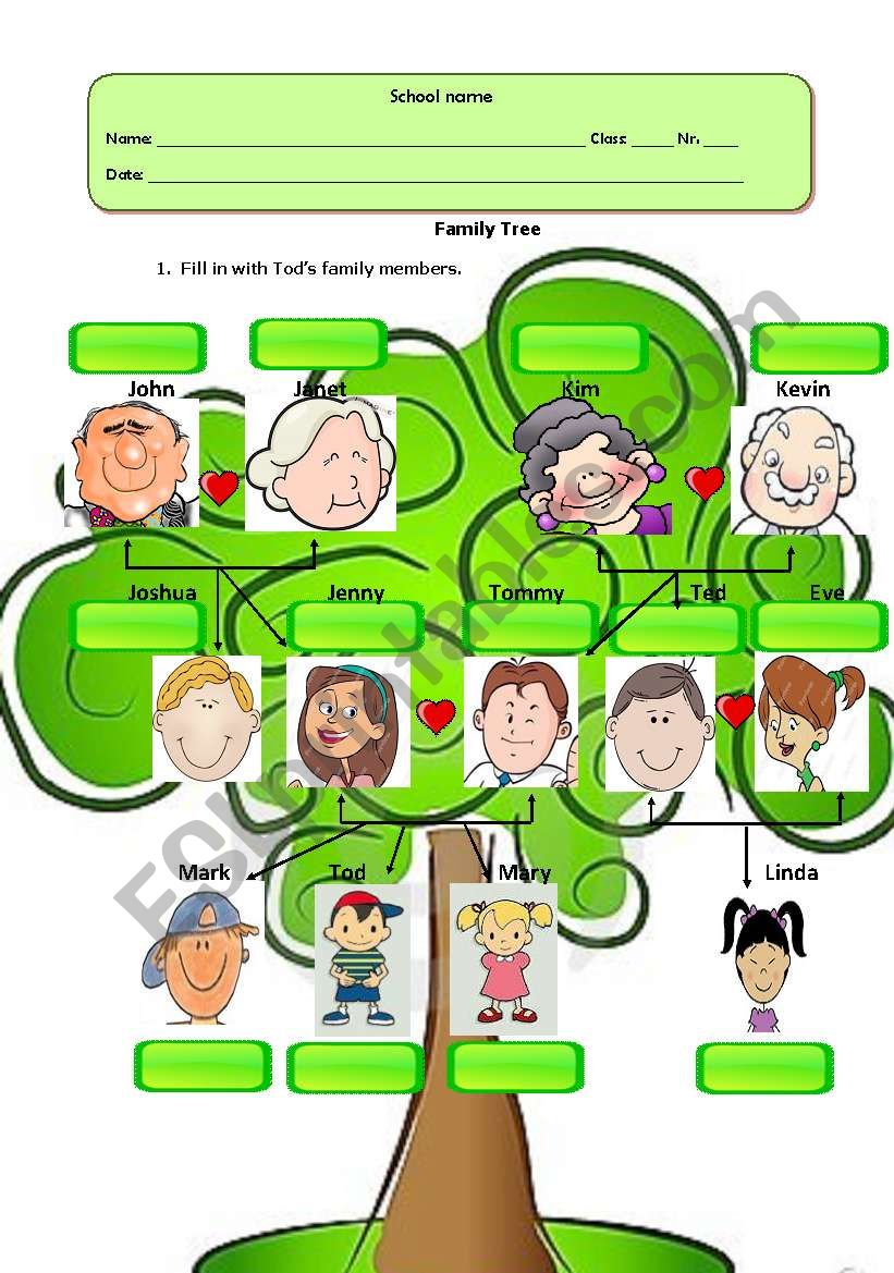 TodÂ´s family tree worksheet