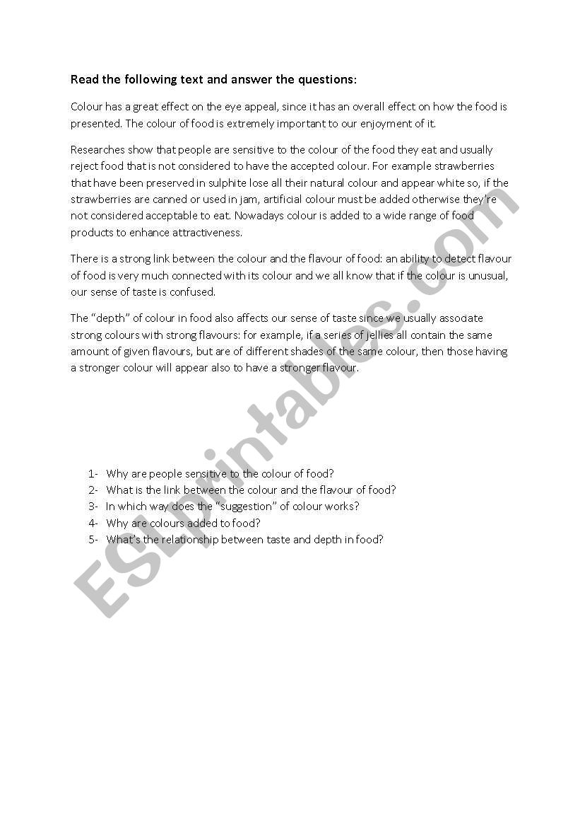 The colour of food worksheet