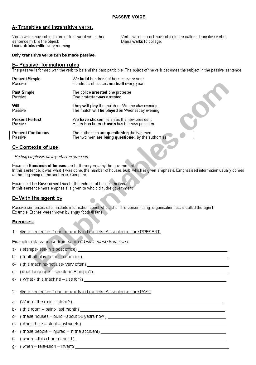 Passsive Voice worksheet