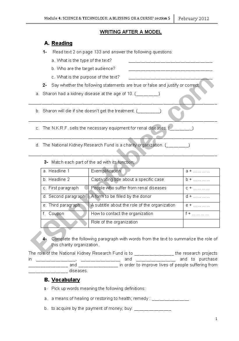 writing an advertisement worksheet