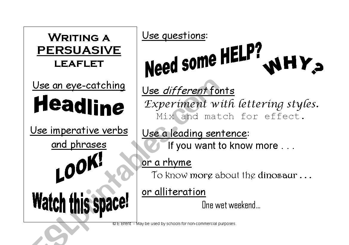 Persuasive leaflet worksheet