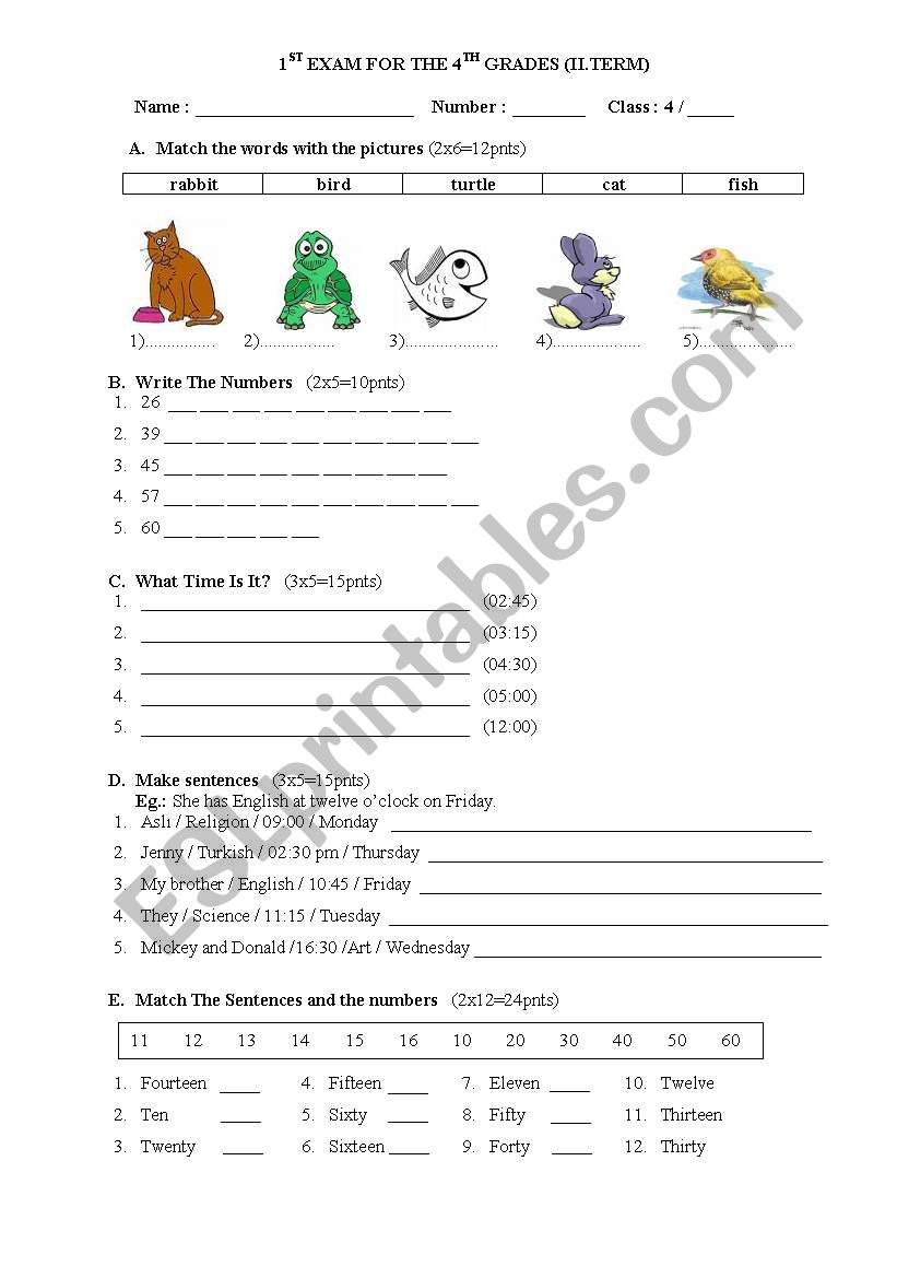 4TH GRADE EXAM worksheet