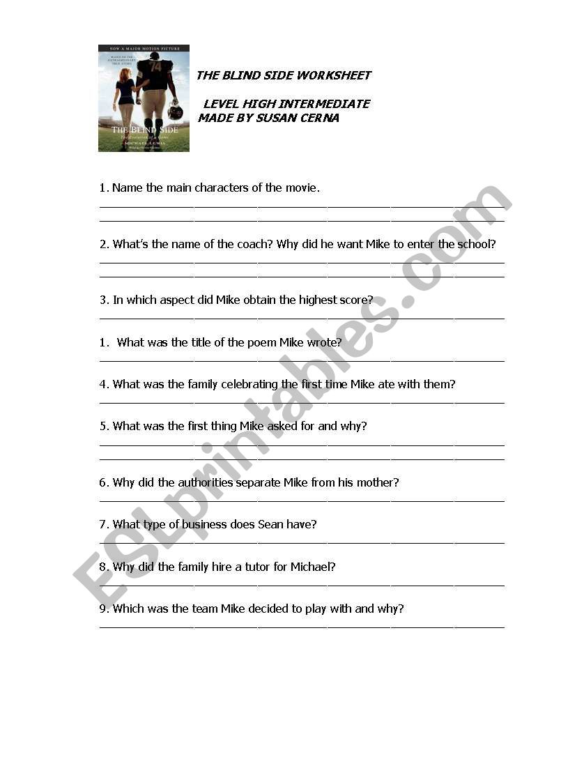 The blind side movie worksheet