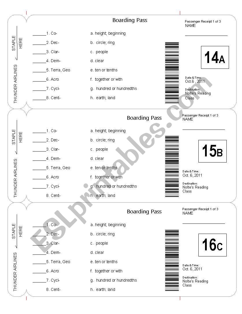 Boarding Pass worksheet