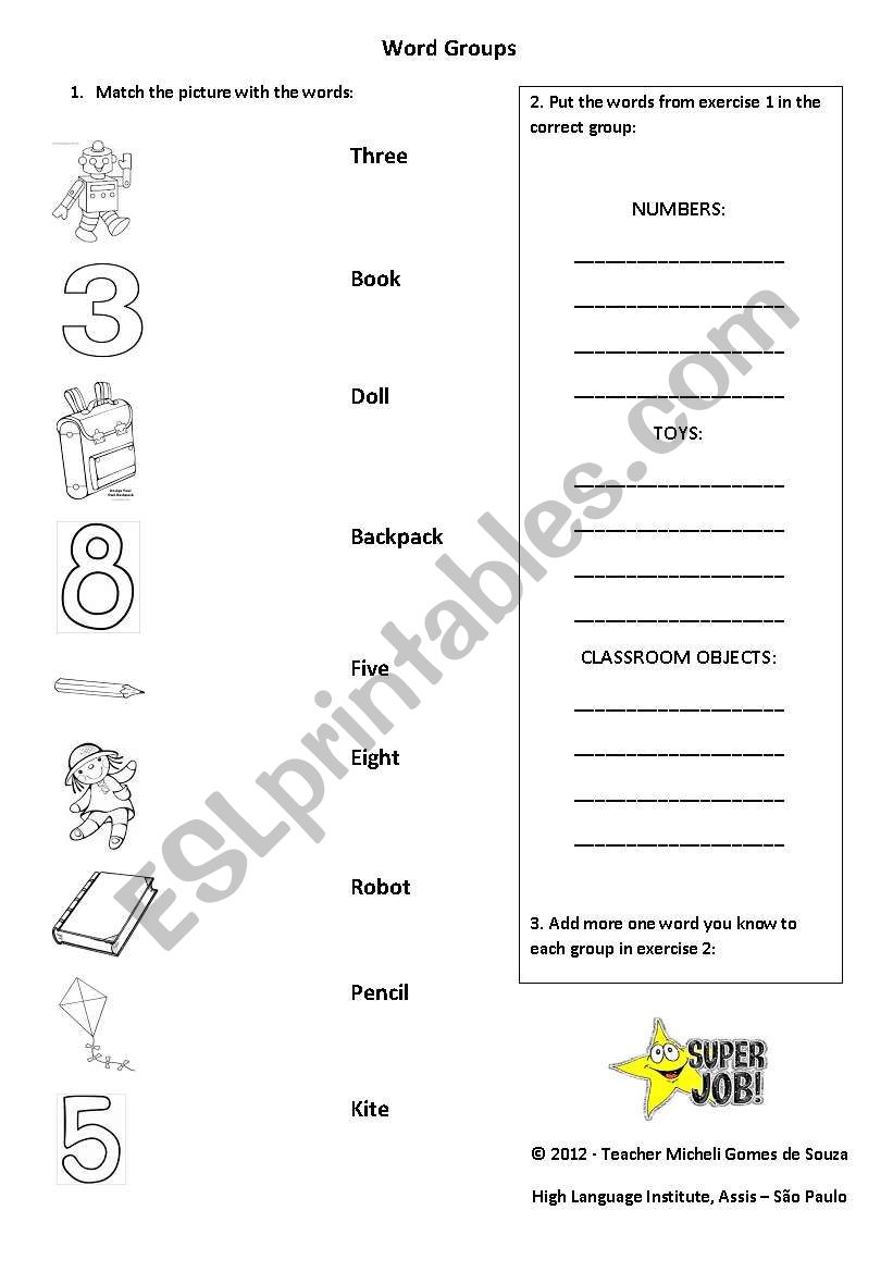 Word Groups worksheet