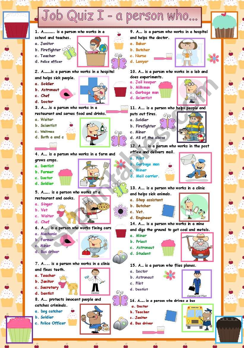 JOBS QUIZ I - A person who... worksheet