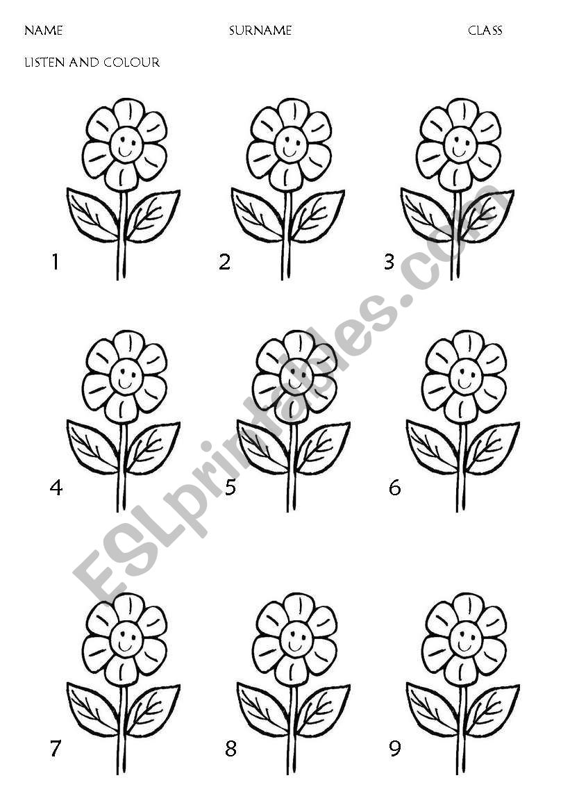 colours: listening test worksheet