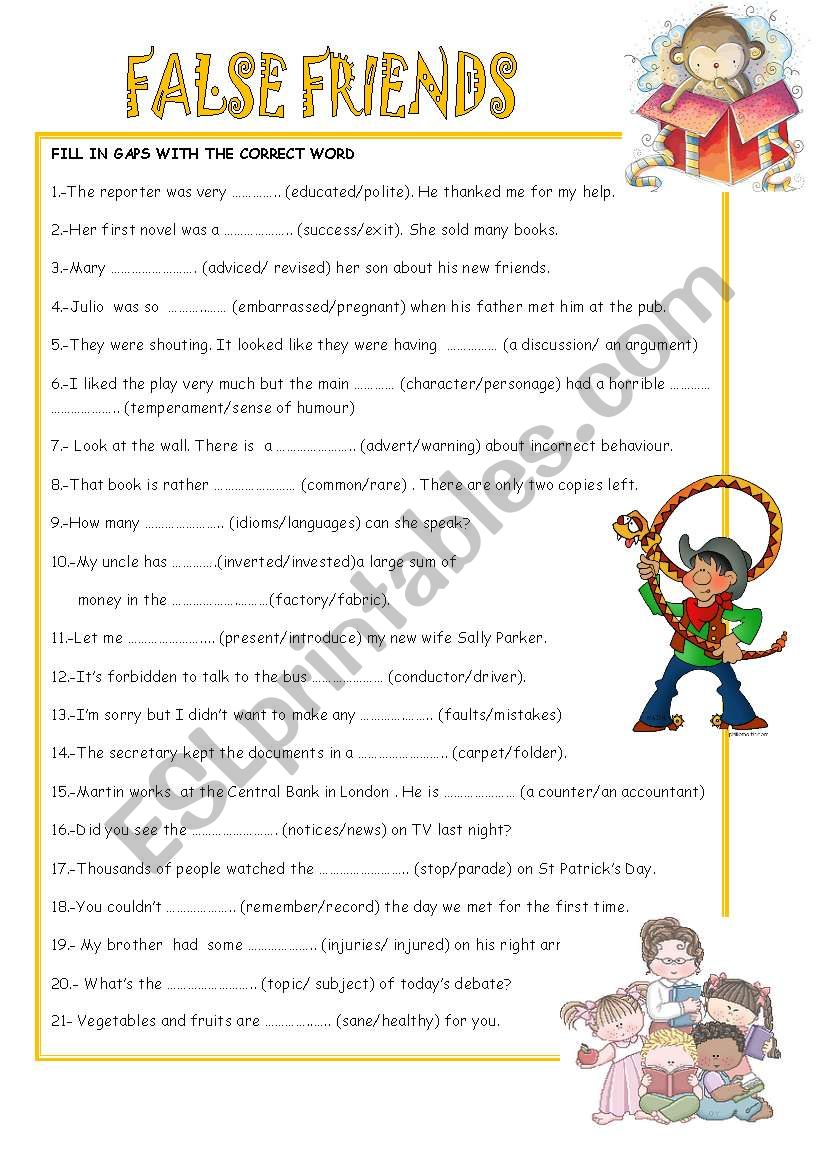 FALSE FRIENDS worksheet