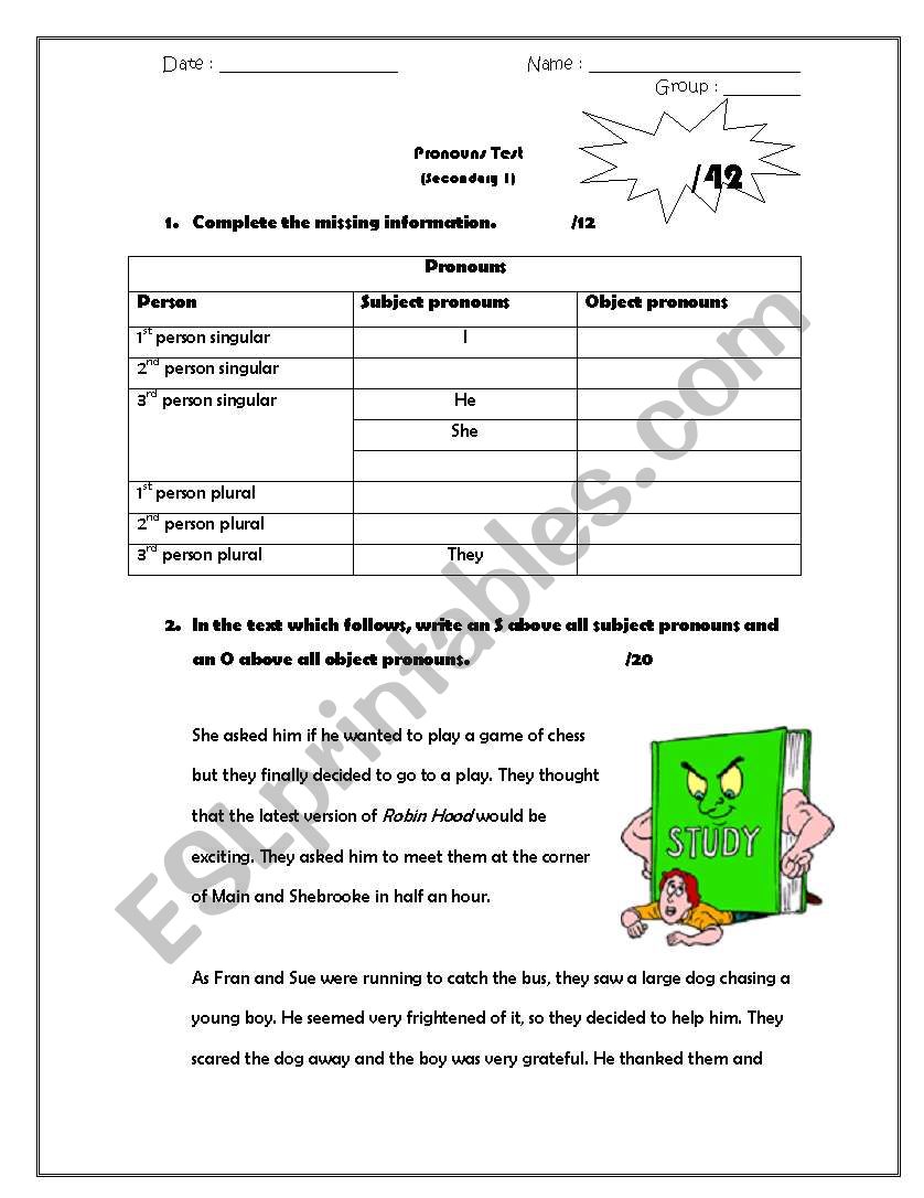 Pronouns worksheet