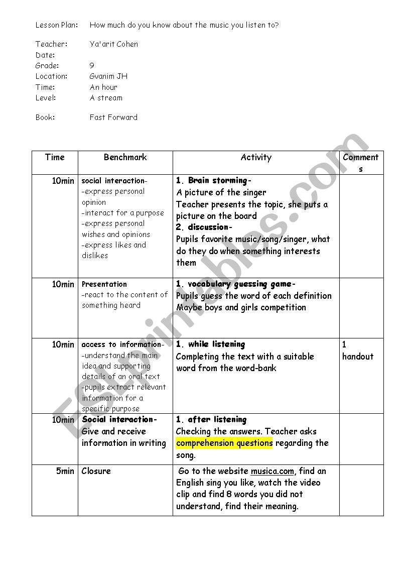 James Blunt worksheet