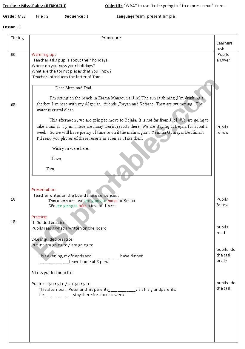 to be going to worksheet