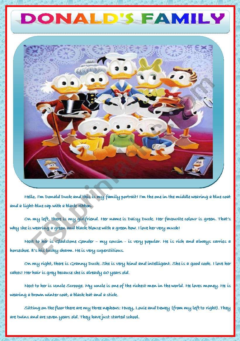 DONALDÂ´S FAMILY worksheet
