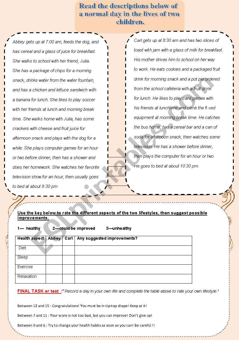 A healthy lifestyle! worksheet