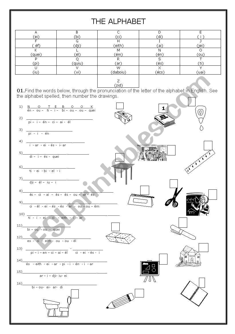 ALPHABET/Schoolthings worksheet