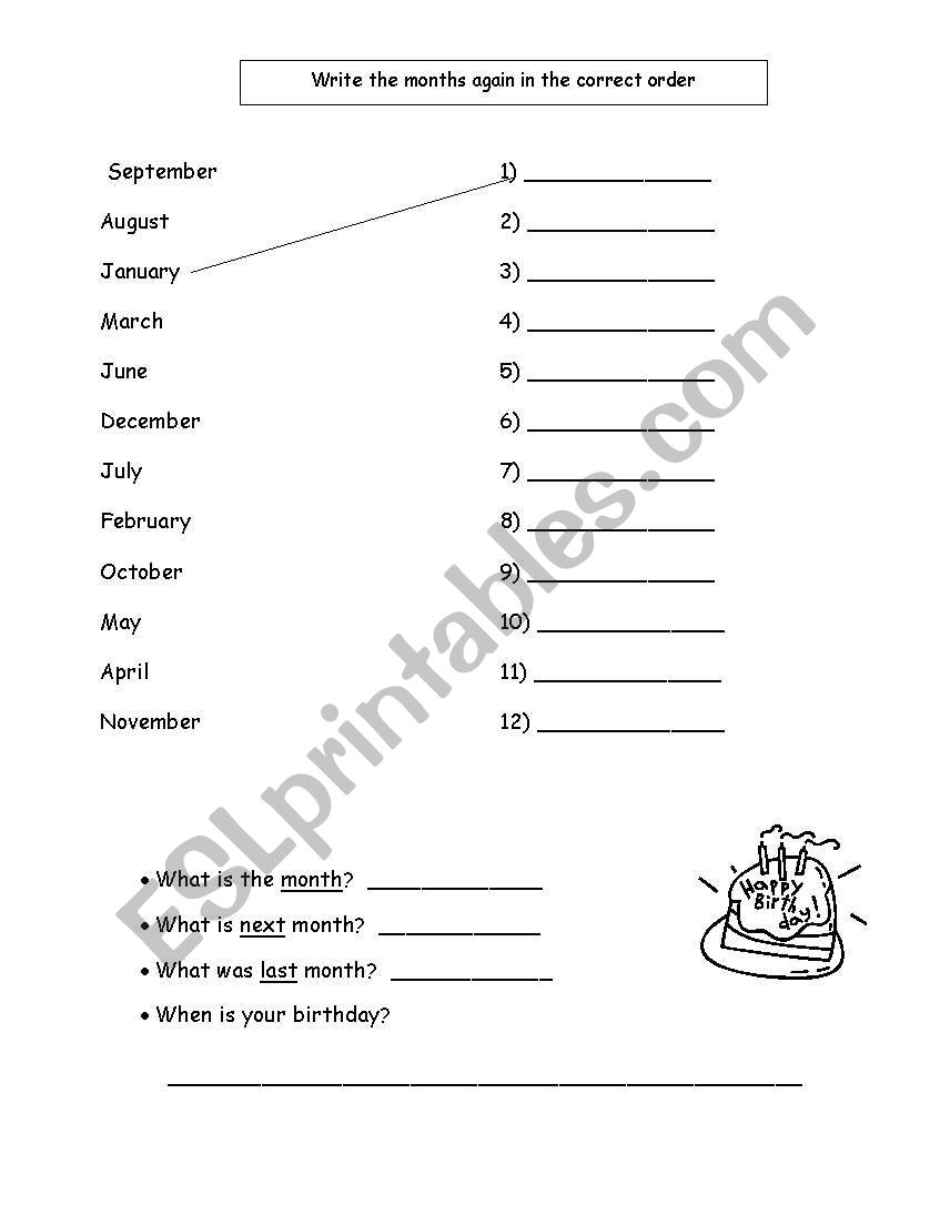 Months worksheet