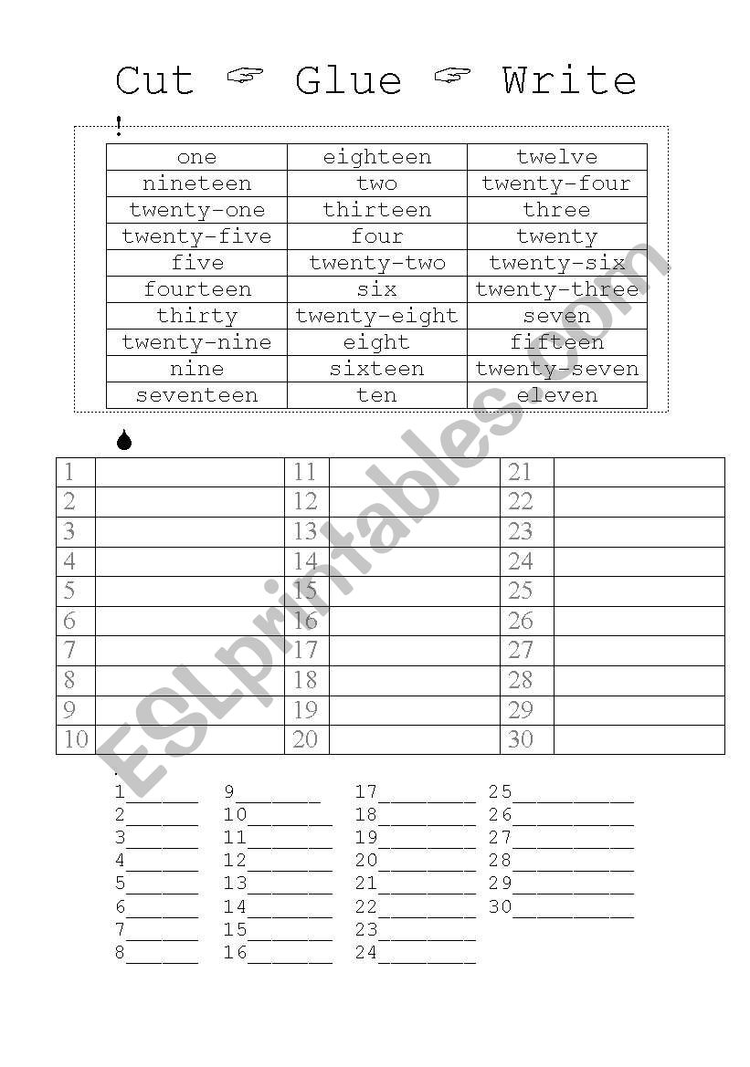 Numbers 1-30  worksheet