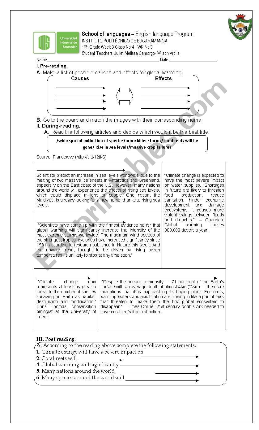 causes and effects worksheet