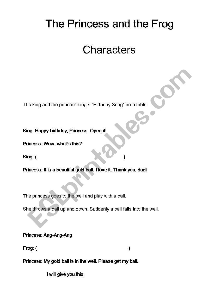 The princess and the frog worksheet