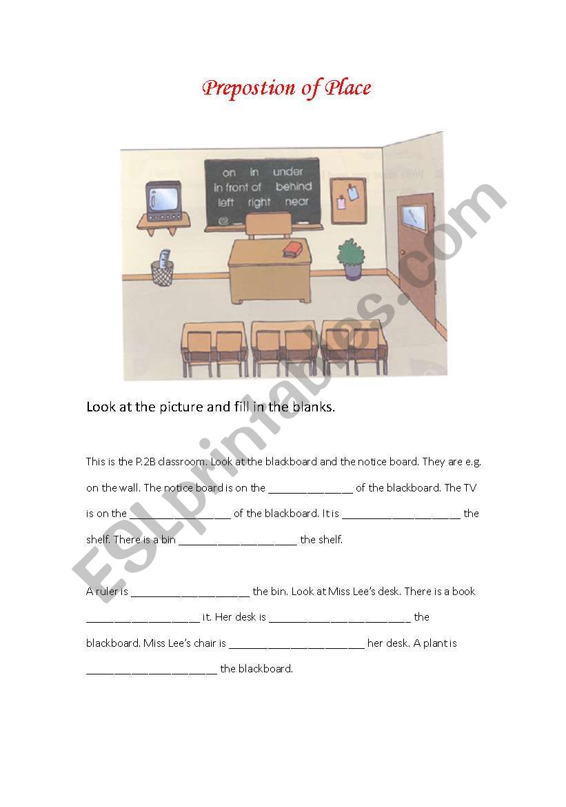 Preposition of place worksheet