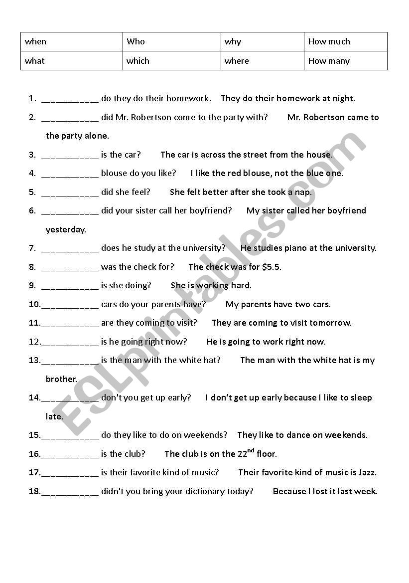 Wh-questions worksheet