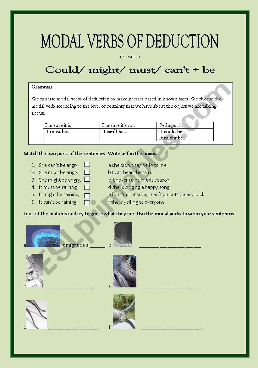 Modal verbs of deduction worksheet