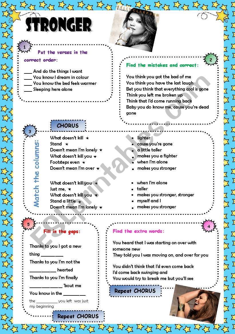 STRONGER - Kelly Clarkson worksheet