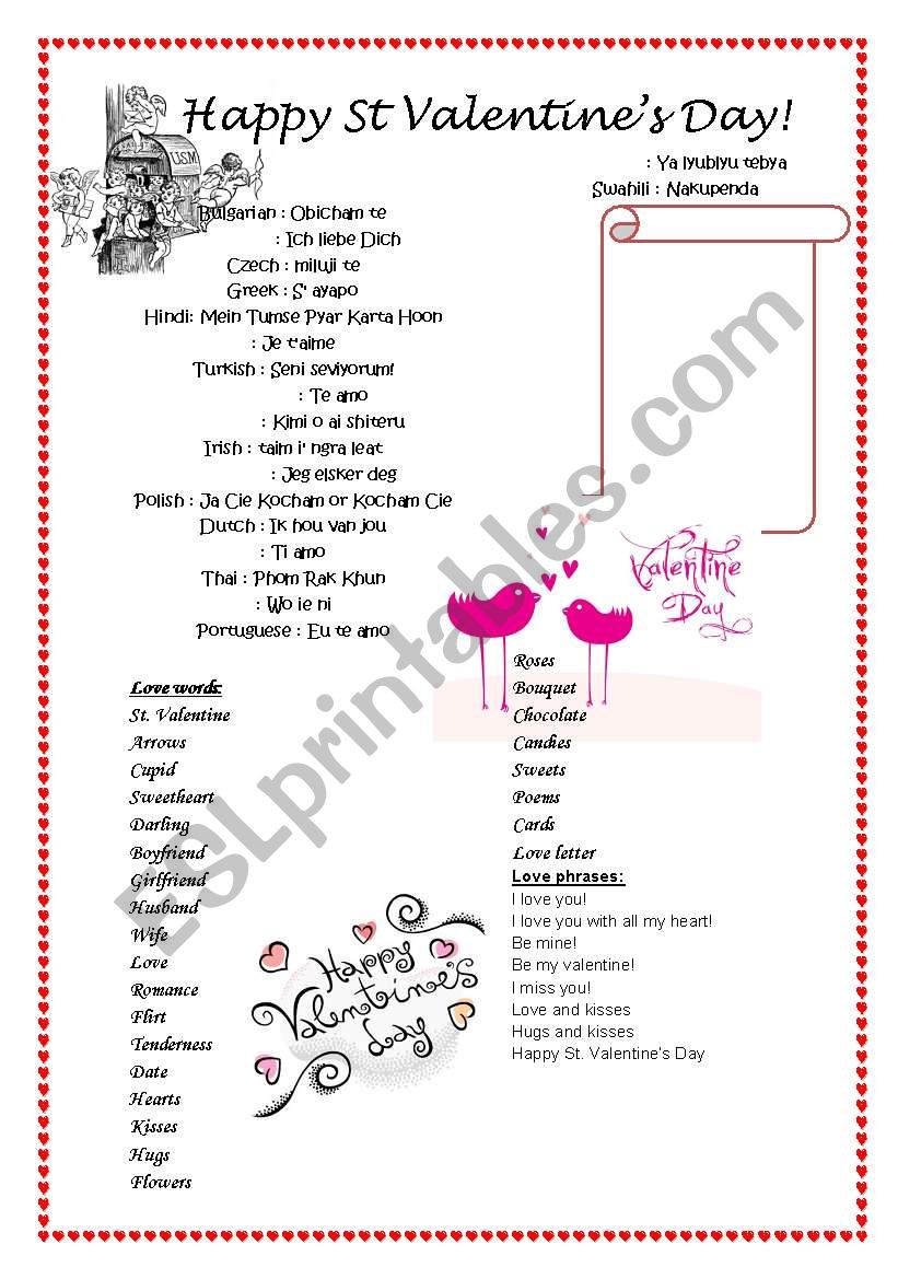 Happy St Valentines Day worksheet