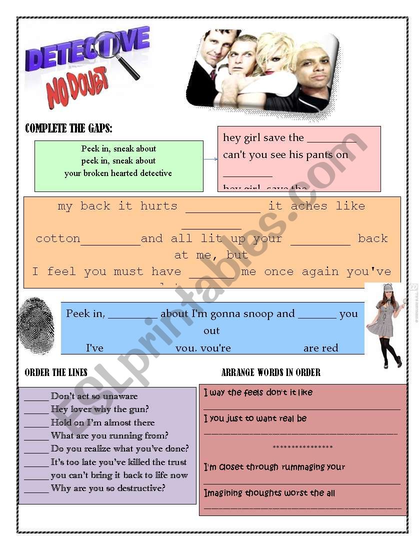 Detective by No Doubt worksheet