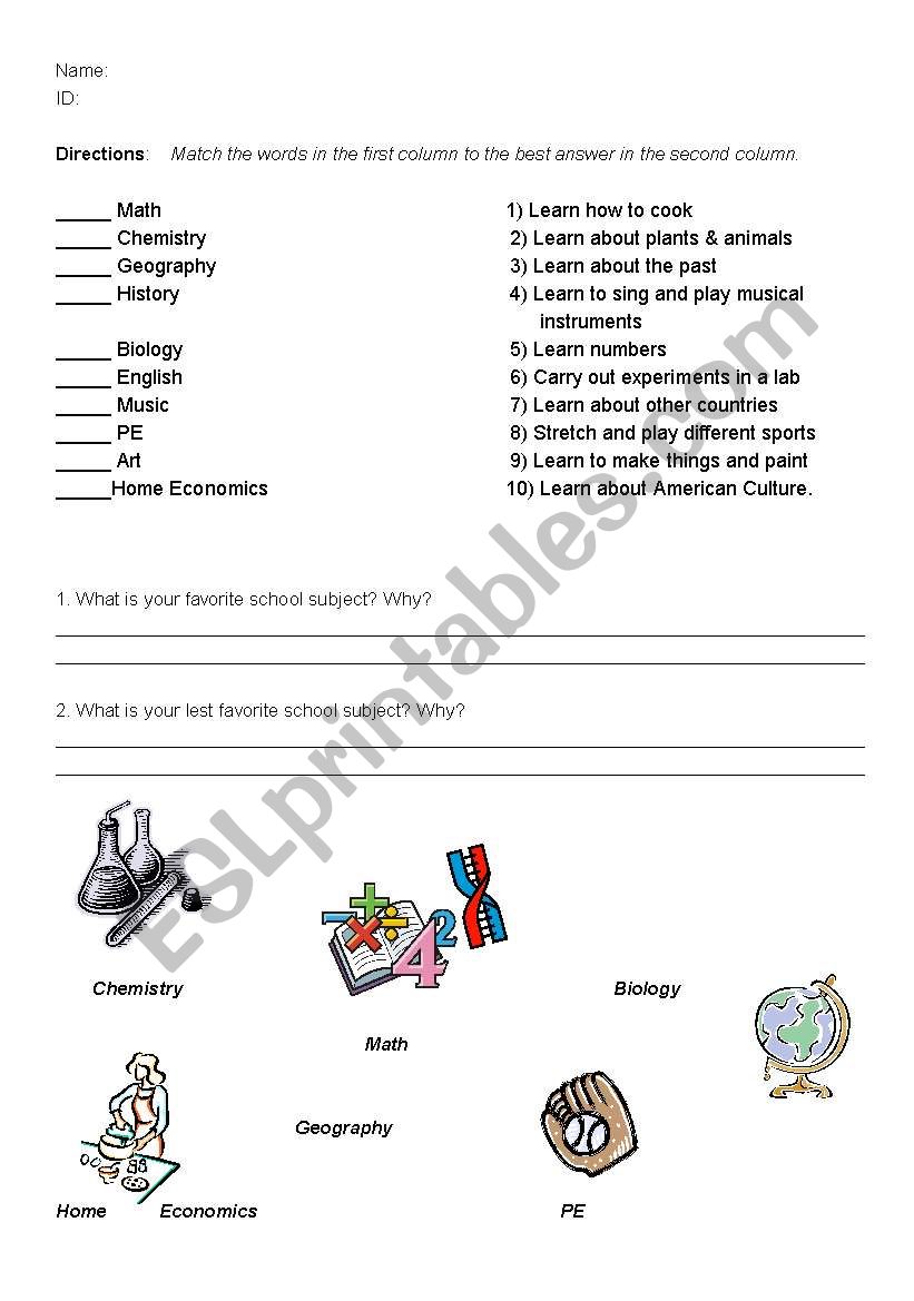 School Subjects Matching and Questions